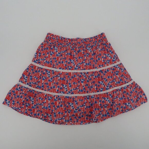 J Crew Women Small Red White Blue Floral Flower Stretch Skirt Lined USA American - Picture 10 of 10